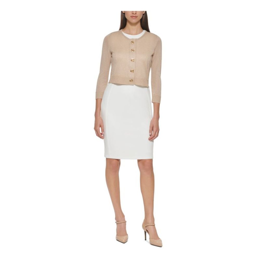 CALVIN KLEIN Womens Gold Cardigan Long Sleeve Scoop Neck Button Up Sweater XL